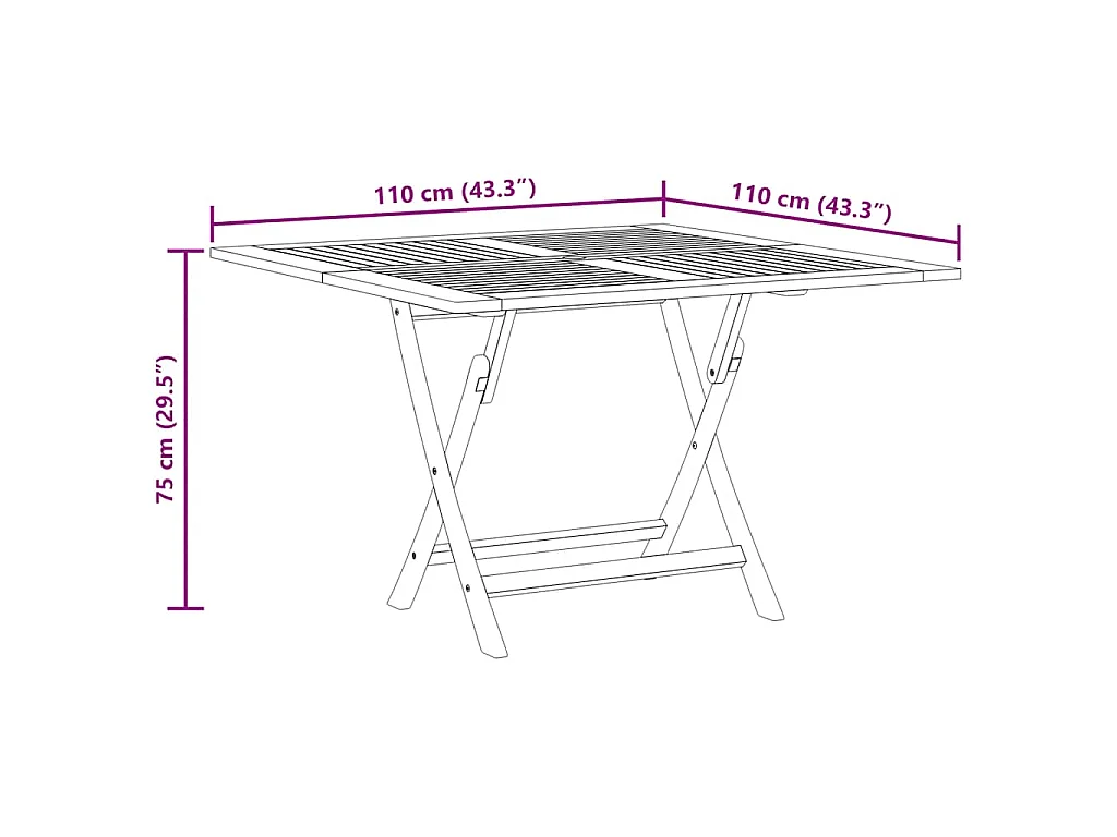 Tavolo da Giardino Pieghevole Grigio 110x110x75cm Massello Teak