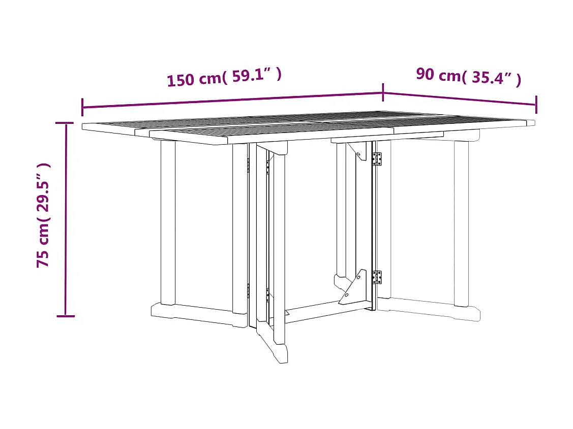Mesa de jardín plegable Butterfly madera de teca 150x90x75 cm