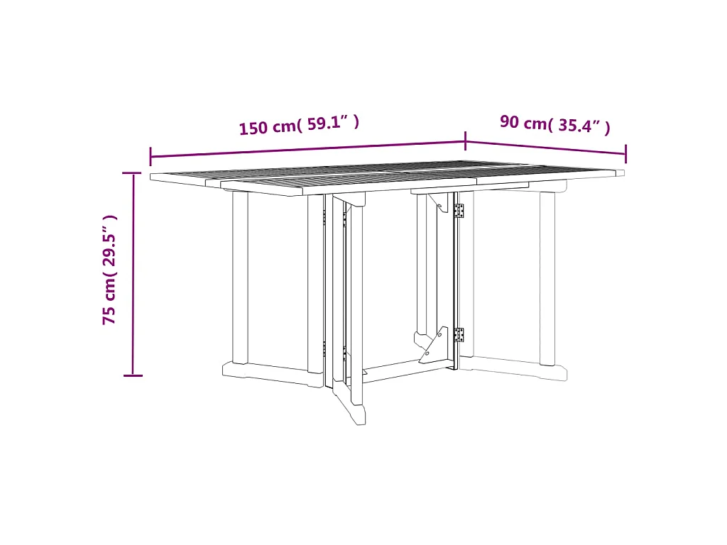 Table de jardin papillon pliante 150x90x75 cm bois massif teck