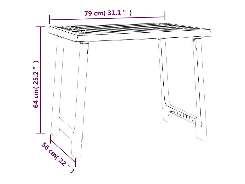 Campingtafel hout-look 79x56x64 cm PP wit