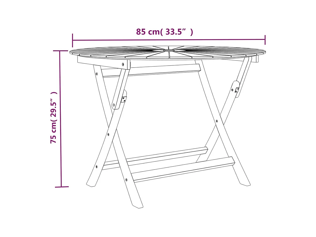 Tavolo da Giardino Pieghevole Ø 85x75 cm Legno Massello di Teak