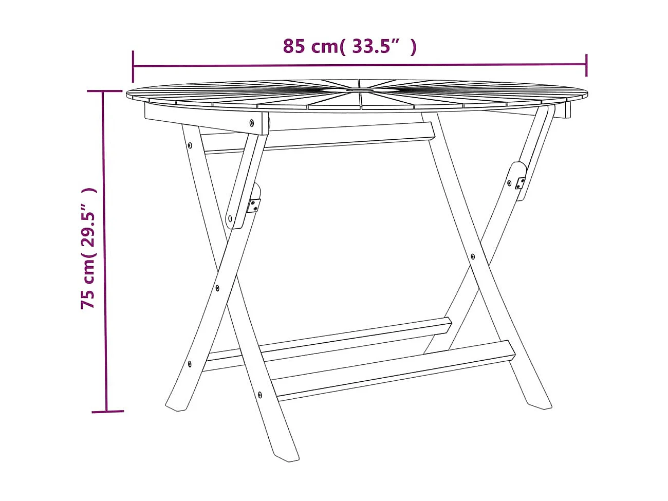 Table pliable de jardin Ø 85x75 cm bois massif de teck