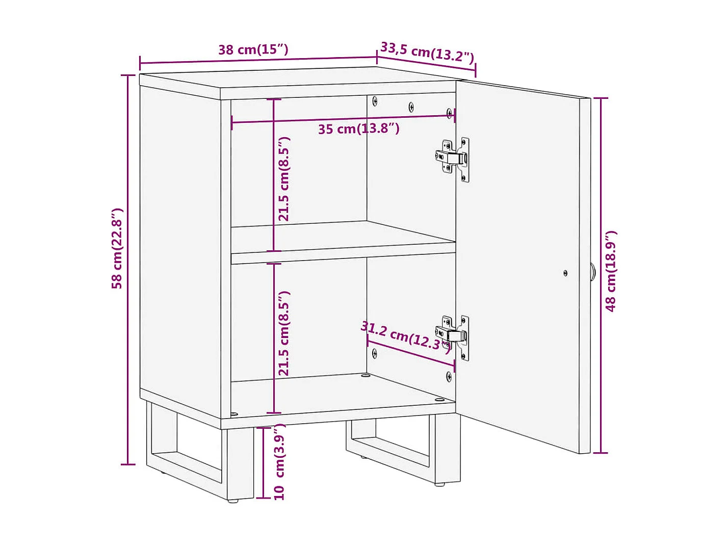 Armoire bain marron et noir 38x33,5x58 cm bois massif manguier