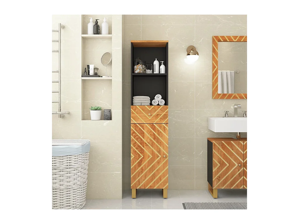 Armoire bain marron et noir 38x33,5x160 cm bois massif manguier