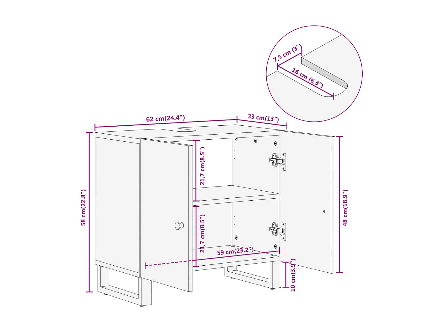 Armário lavatório p/ casa banho mangueira maciça castanho/preto