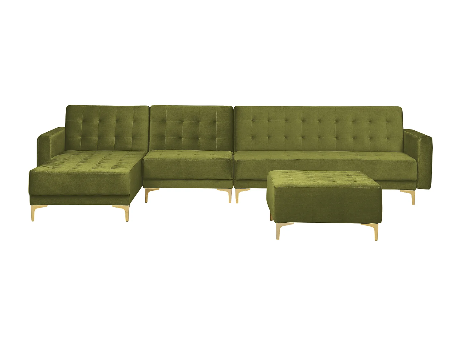 Modulaire hoekslaapbank ABERDEEN Fluweel Groen Met ottomaan 5-zitter Rechterzijde