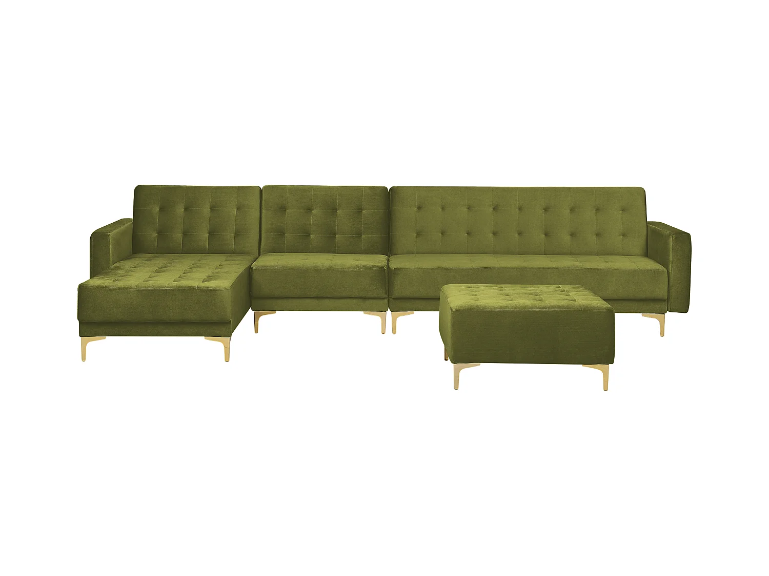 Canapé-lit d'angle modulable 5 places ABERDEEN Velours Vert avec ottoman Côté droit