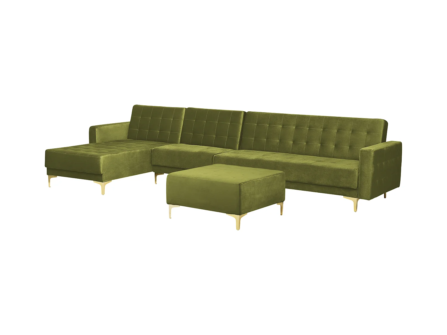 Canapé-lit d'angle modulable 5 places ABERDEEN Velours Vert avec ottoman Côté droit