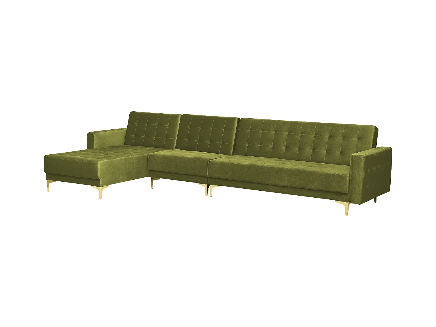 Canapé-lit d'angle modulable 5 places ABERDEEN Velours Vert avec ottoman Côté droit