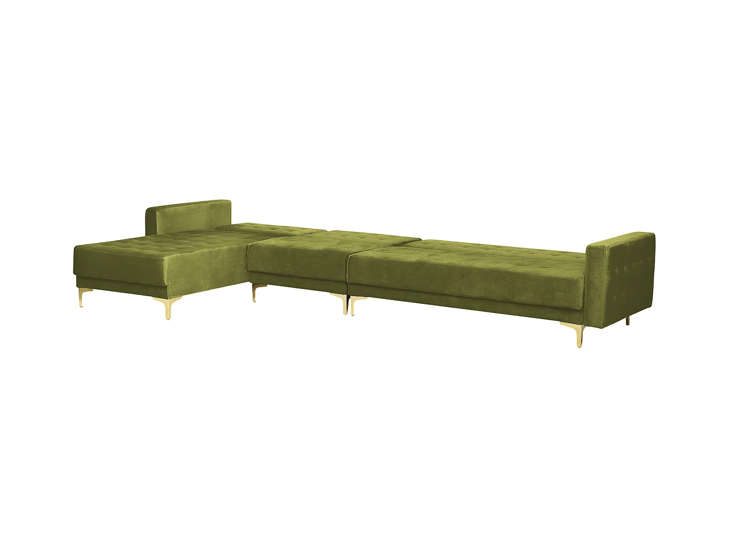 Canapé-lit d'angle modulable 5 places ABERDEEN Velours Vert avec ottoman Côté droit
