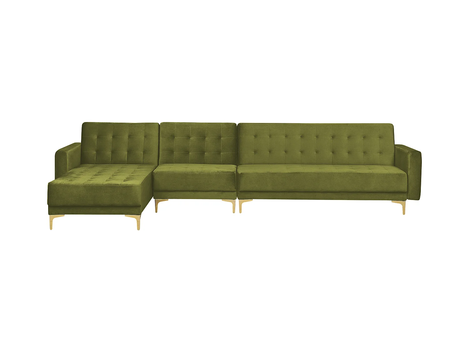Canapé-lit d'angle modulable 5 places ABERDEEN Velours Vert avec ottoman Côté droit
