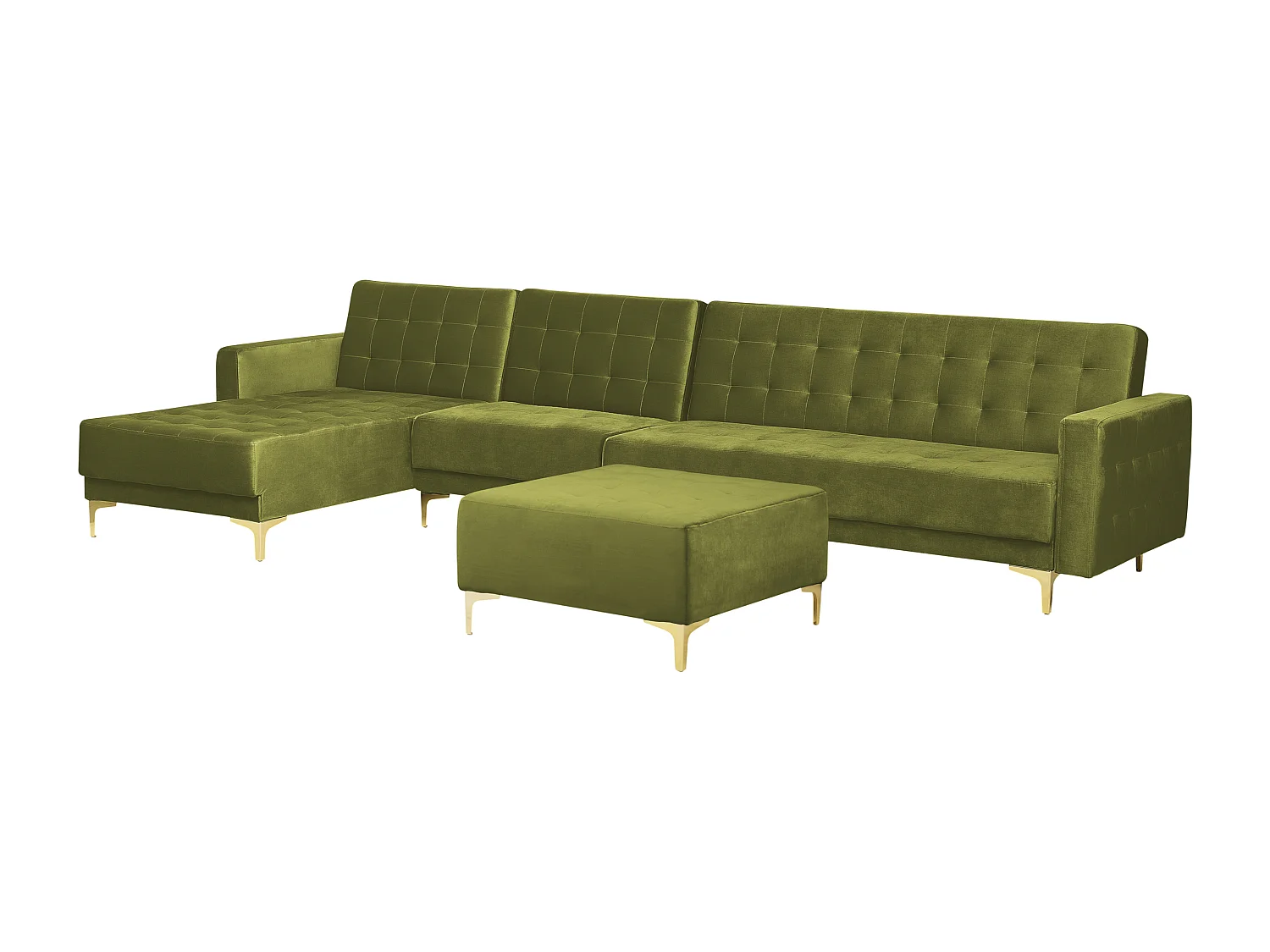 Canapé-lit d'angle modulable 5 places ABERDEEN Velours Vert avec ottoman Côté droit