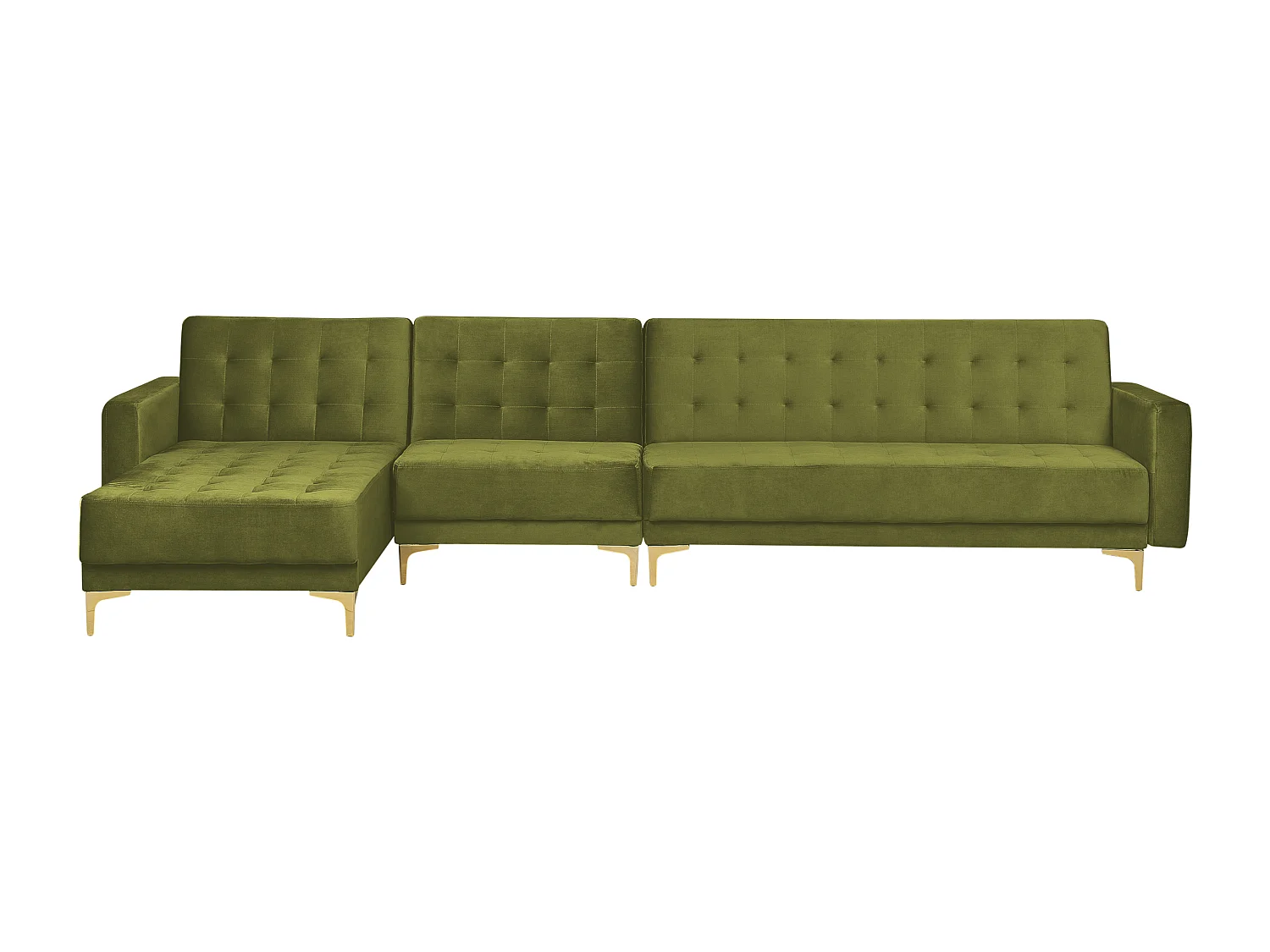 Canapé-lit d'angle modulable 5 places ABERDEEN Velours Vert avec ottoman Côté droit