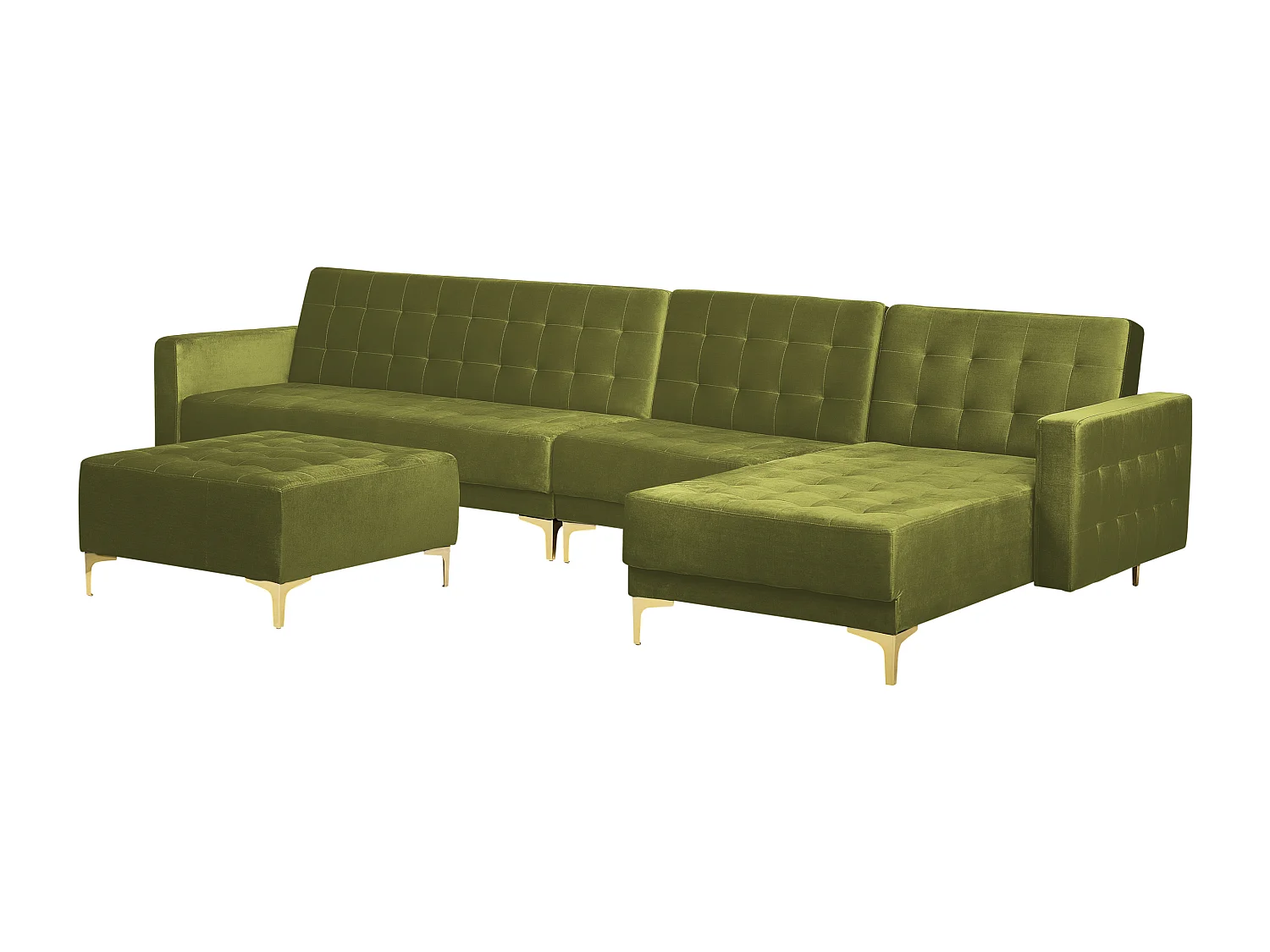 Divano letto angolare modulare ABERDEEN Velluto Verde con ottomana 5 posti Lato Sinistro