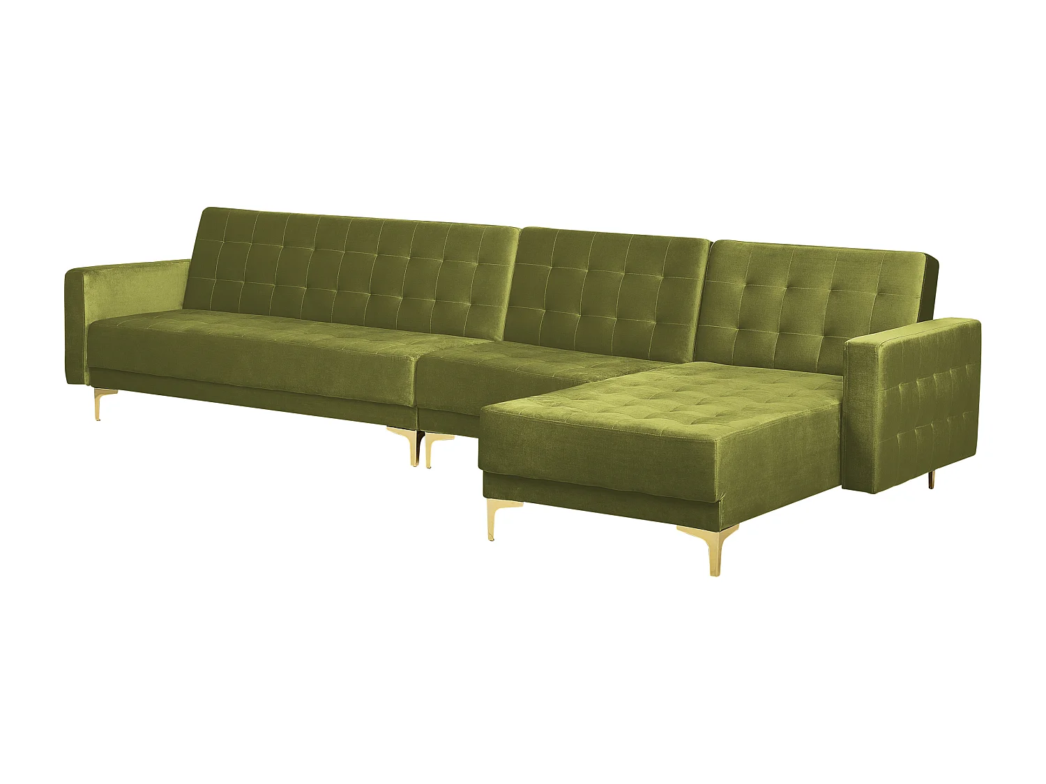 Divano letto angolare modulare ABERDEEN Velluto Verde con ottomana 5 posti Lato Sinistro