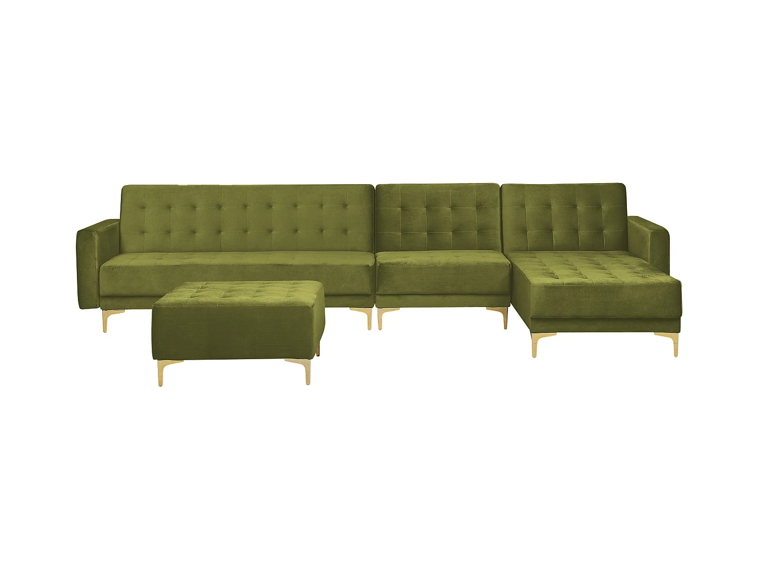 Canapé-lit d'angle modulable 5 places ABERDEEN Velours Vert avec ottoman Côté droite