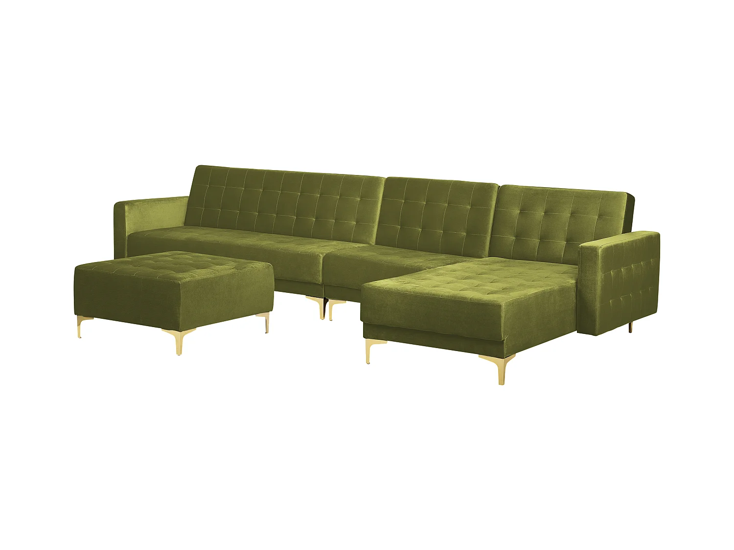 Canapé-lit d'angle modulable 5 places ABERDEEN Velours Vert avec ottoman Côté droite