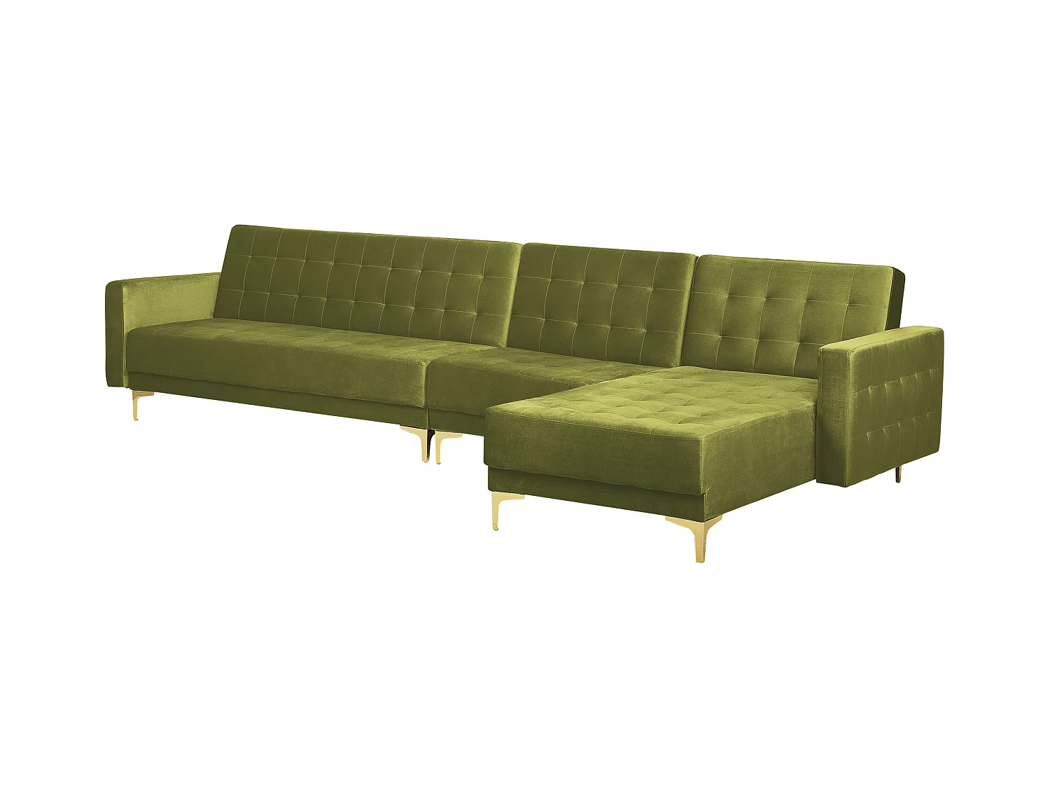 Canapé-lit d'angle modulable 5 places ABERDEEN Velours Vert avec ottoman Côté droite