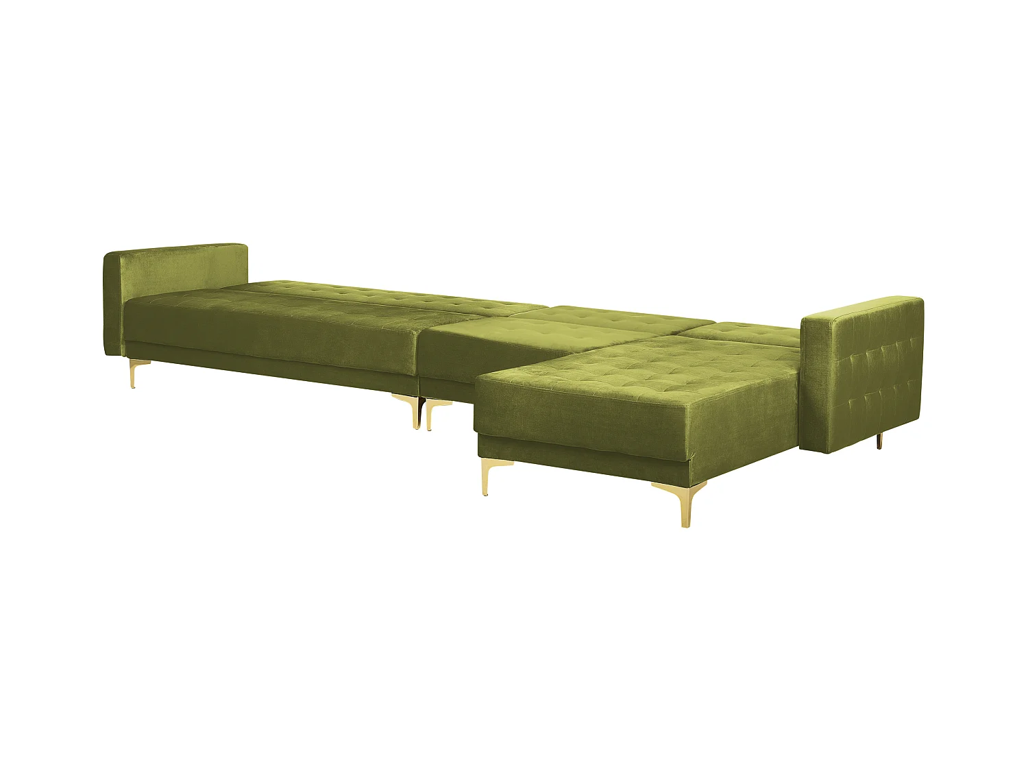 Canapé-lit d'angle modulable 5 places ABERDEEN Velours Vert avec ottoman Côté droite