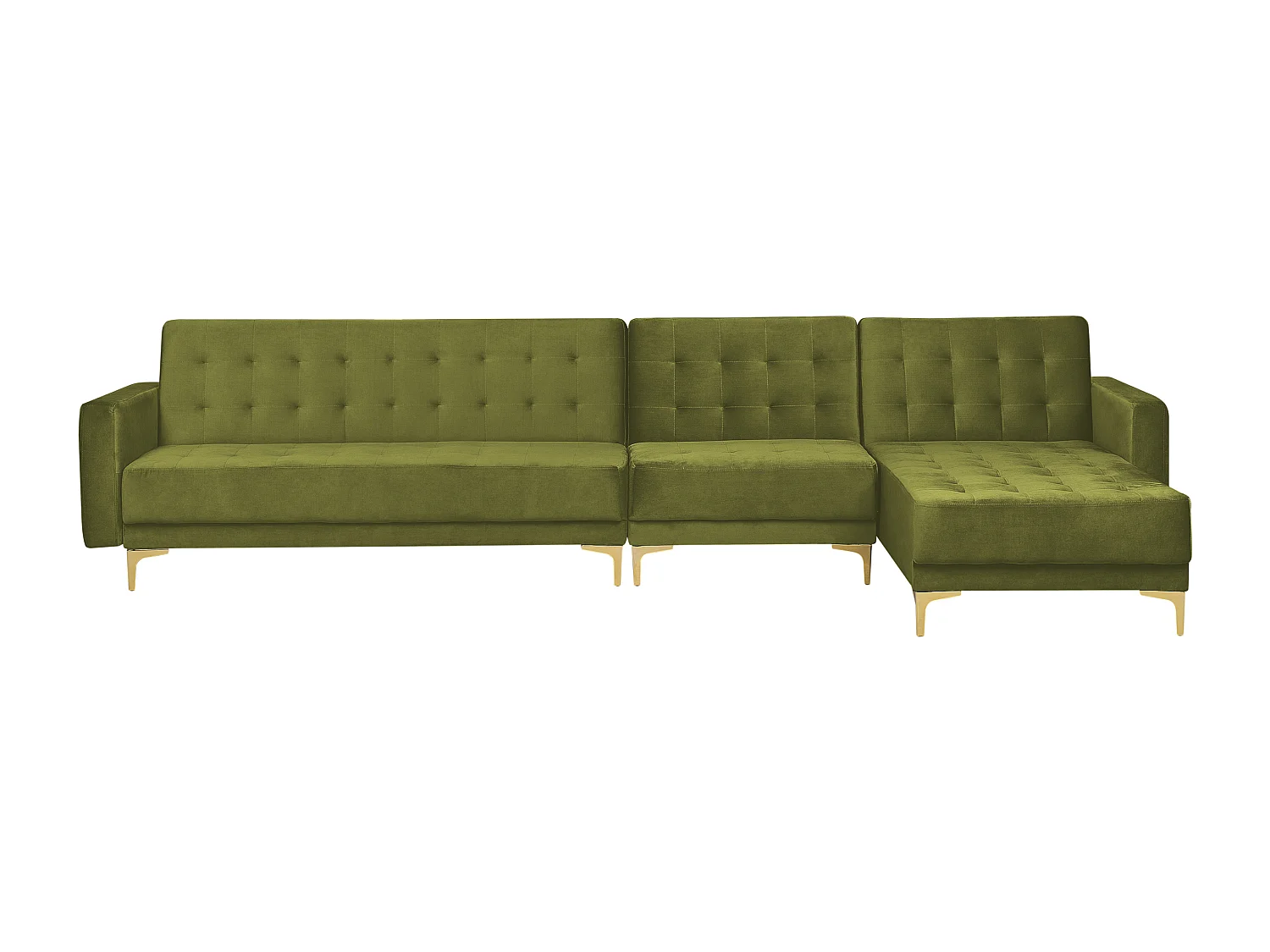 Canapé-lit d'angle modulable 5 places ABERDEEN Velours Vert avec ottoman Côté droite