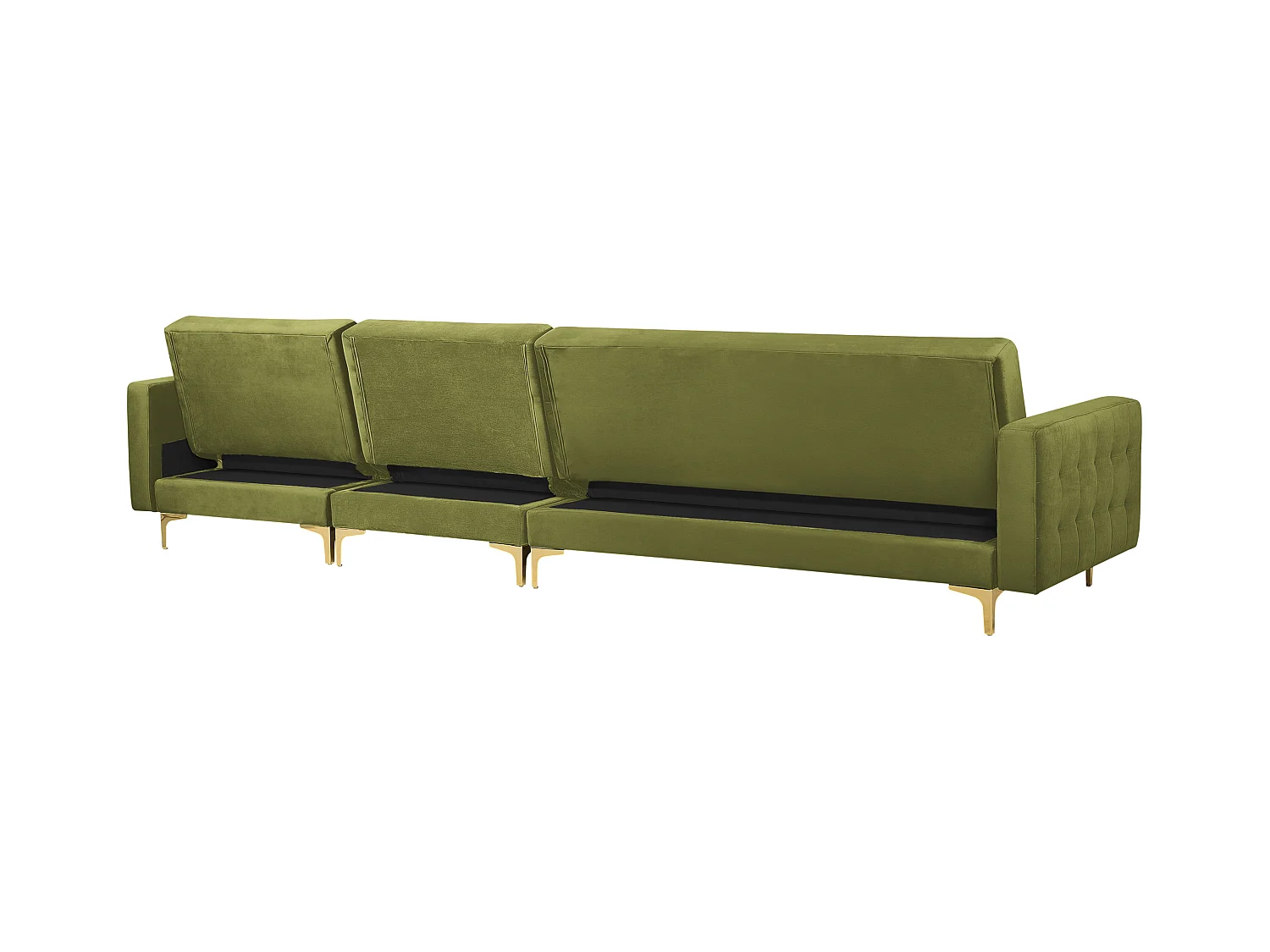 Canapé-lit d'angle modulable 5 places ABERDEEN Velours Vert avec ottoman Côté droite