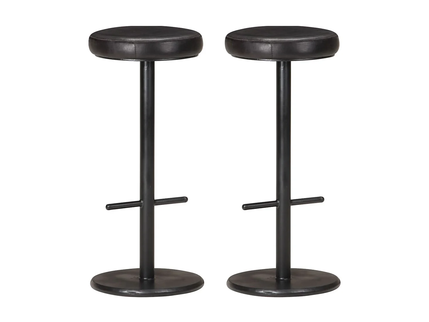 Barhocker 2 Stk. Schwarz Echtleder