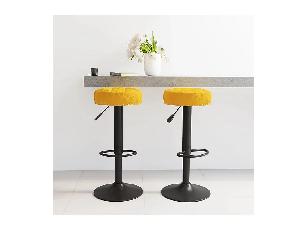 Tabourets de bar lot de 2 jaune moutarde velours
