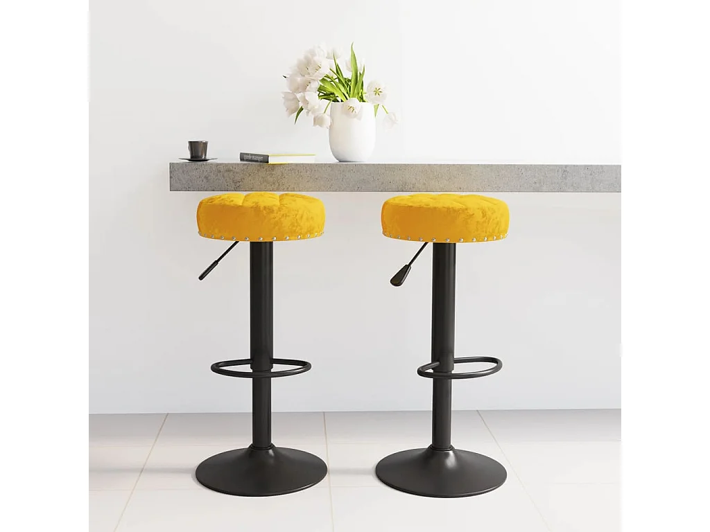 Tabourets de bar lot de 2 jaune moutarde velours