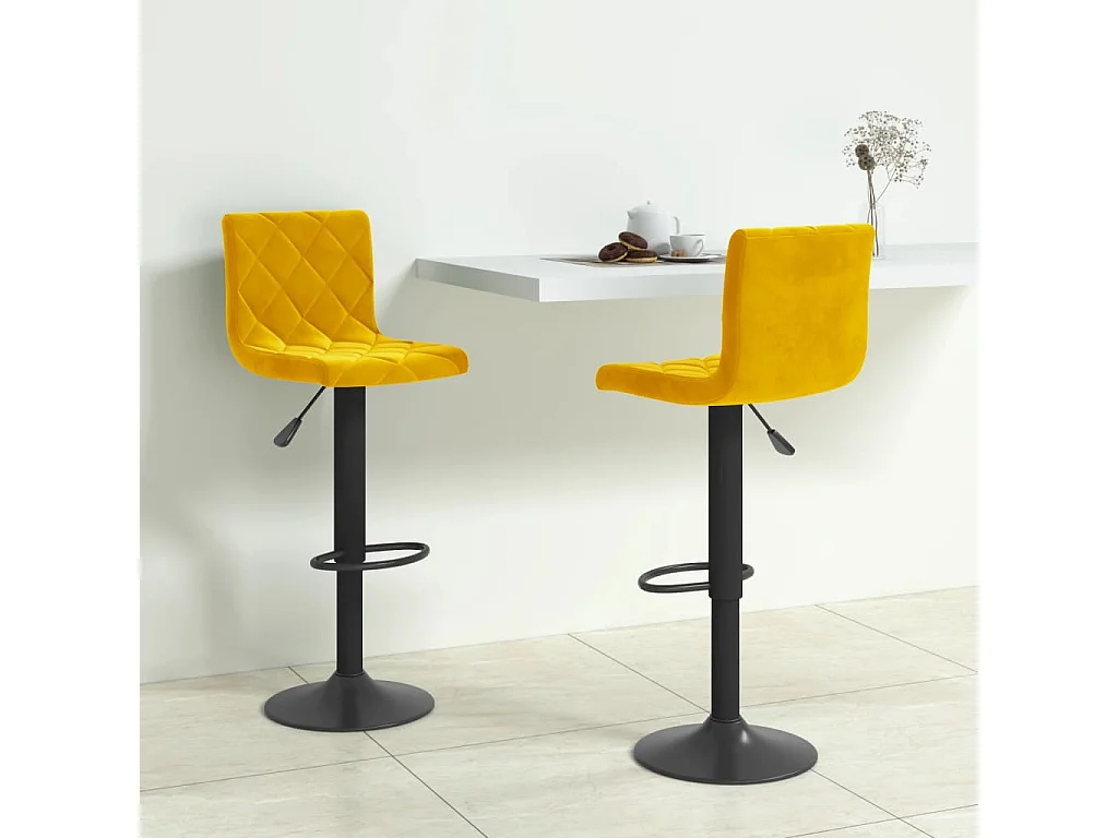 Tabourets de bar lot de 2 jaune moutarde velours