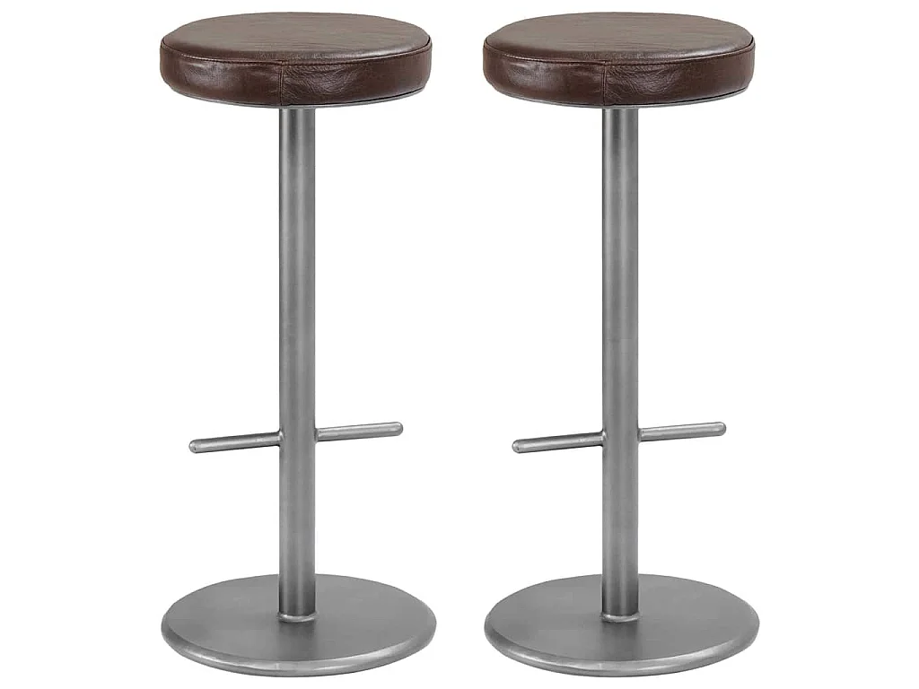 Tabourets de bar lot de 2 marron cuir véritable