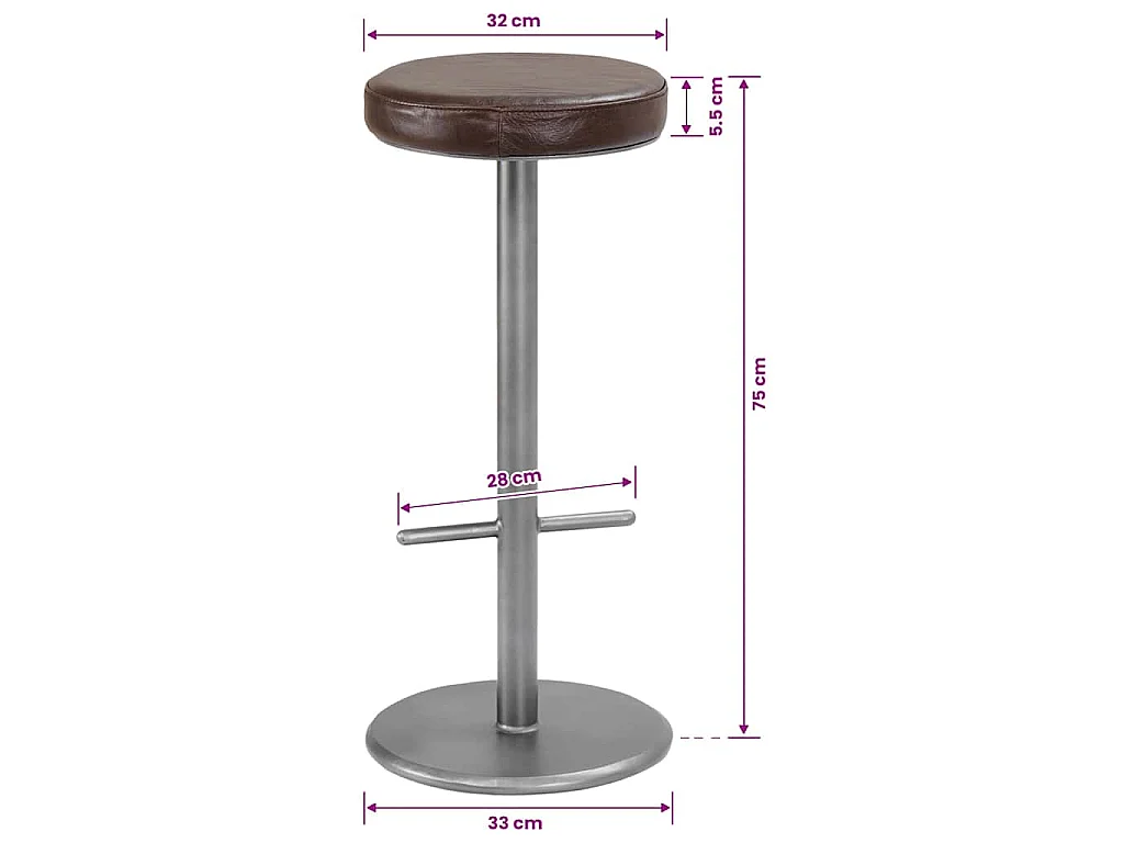 Tabourets de bar lot de 2 marron cuir véritable