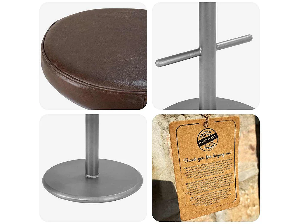 Tabourets de bar lot de 2 marron cuir véritable