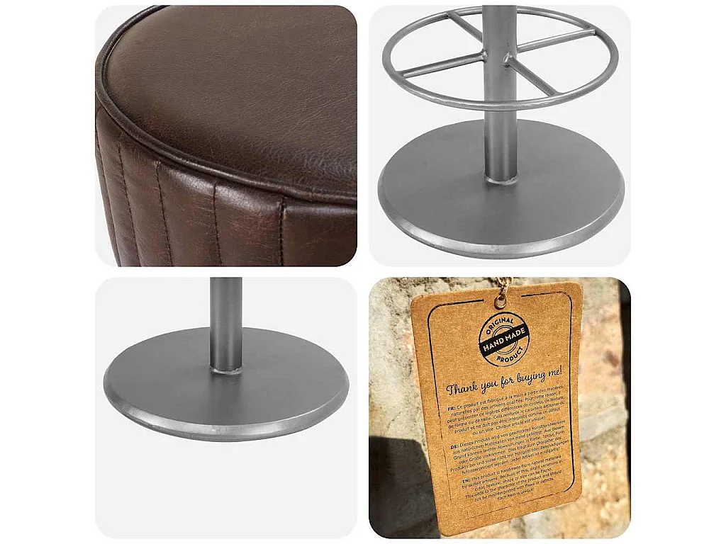 Tabouret de bar Marron Cuir véritable