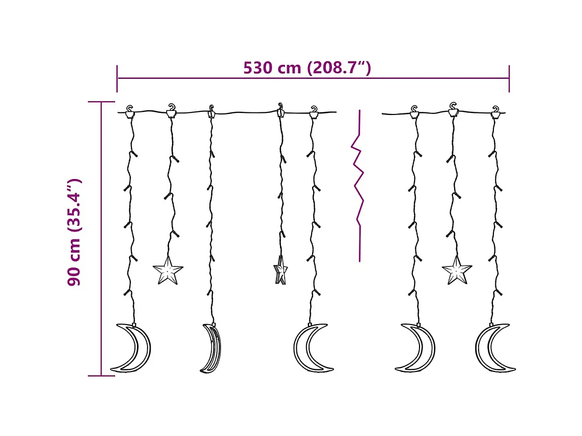 Guirlande lumineuse étoile et lune avec télécommande 345 LED