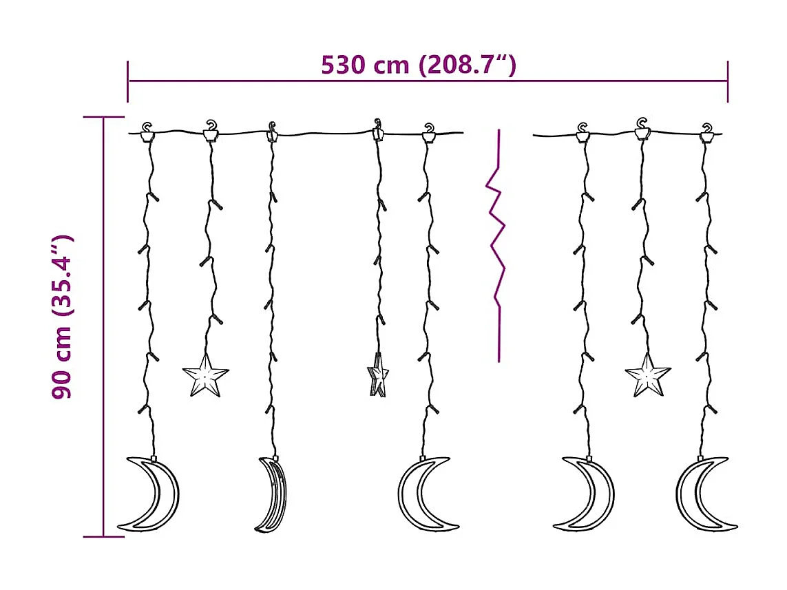 Estrelas e luas de luz c/ controlo remoto 345 LEDs colorido