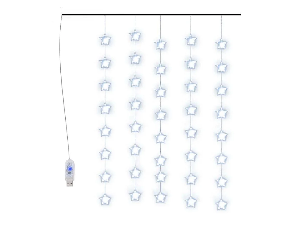 Lichtsnoergordijn sterren met 200 LED's en 8 functies blauw