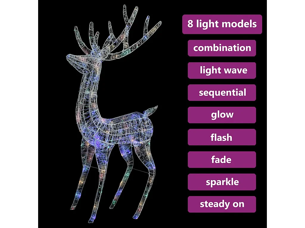 Kerstdecoratie rendier 250 LED's meerkleurig 180 cm acryl