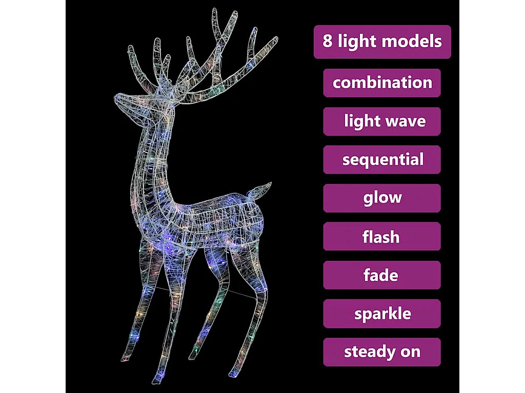 Renne de Noël XXL Acrylique 250 LED 180 cm Coloré