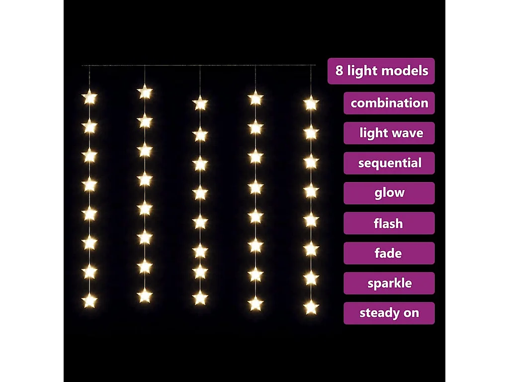 Guirlande lumineuse à étoiles LED 200LED Blanc chaud 8fonctions