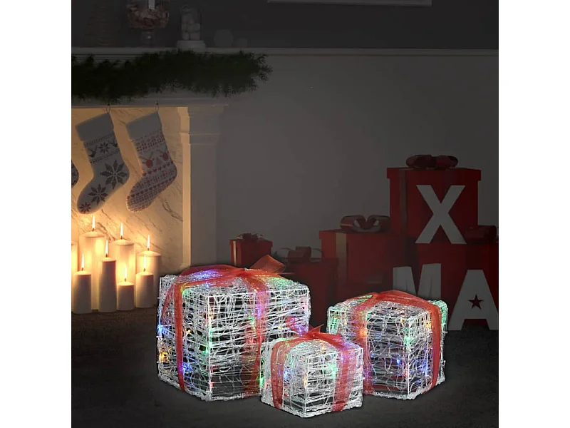 LED-Geschenkboxen 3 Stk. Weihnachtsdekoration Mehrfarbig