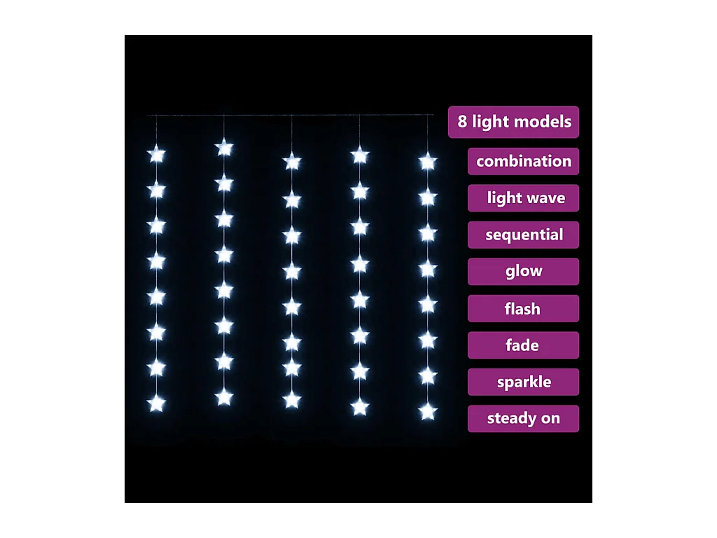 Cortina de luces estrellas 200 LEDs blanco frío 8 funciones