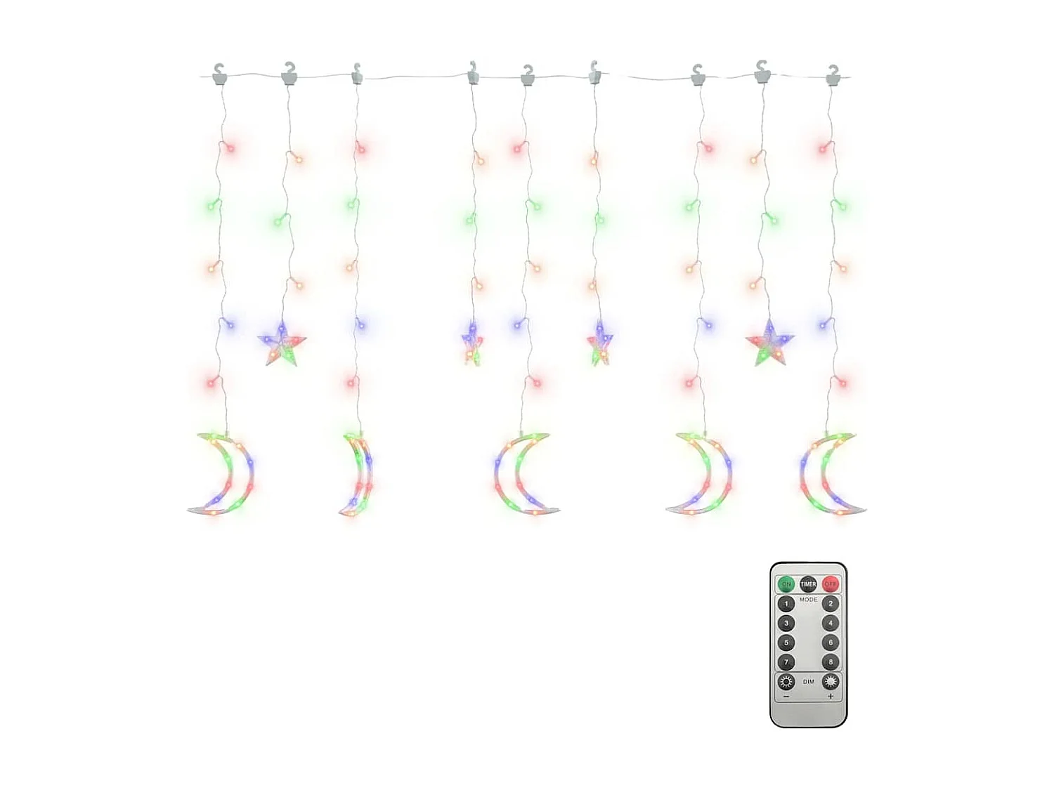 Guirlande lumineuse étoile et lune avec télécommande 138 LED