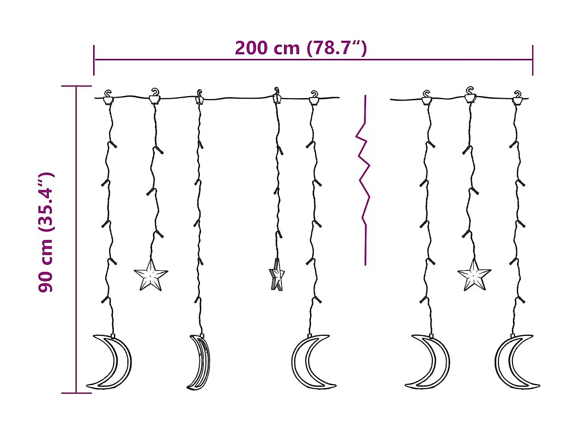 Guirlande lumineuse étoile et lune avec télécommande 138 LED