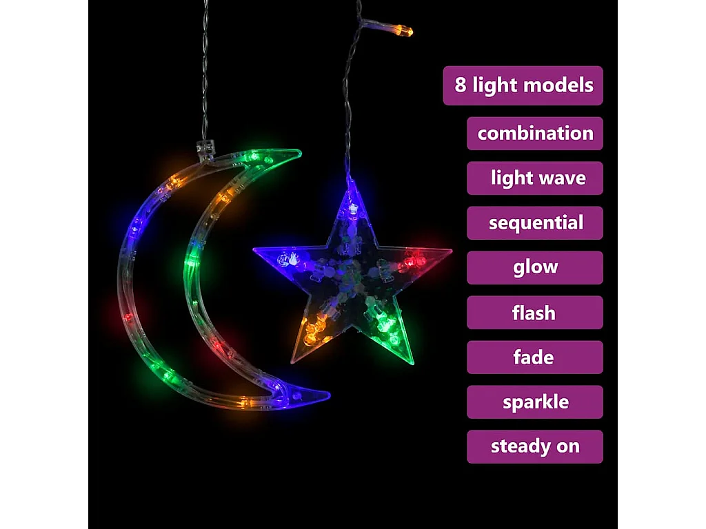 Guirlande lumineuse étoile et lune avec télécommande 138 LED