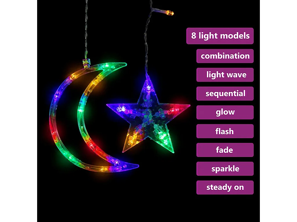 Guirlande lumineuse étoile et lune avec télécommande 138 LED