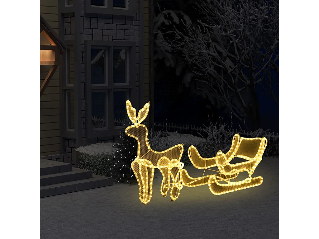 Iluminação de Natal formato rena e trenó com rede 432 luzes LED