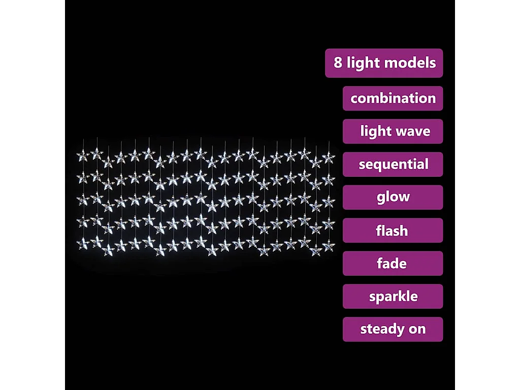 Lichtsnoergordijn sterren met 500 LED's en 8 functies koudwit
