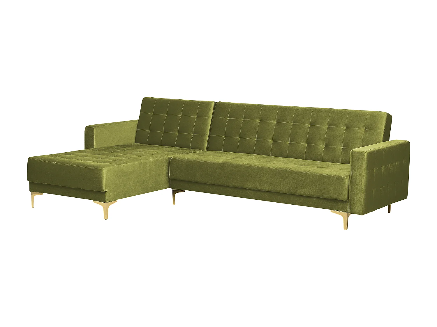 Canapé-lit d'angle modulable 4 places ABERDEEN Velours Vert avec ottoman Côté droit