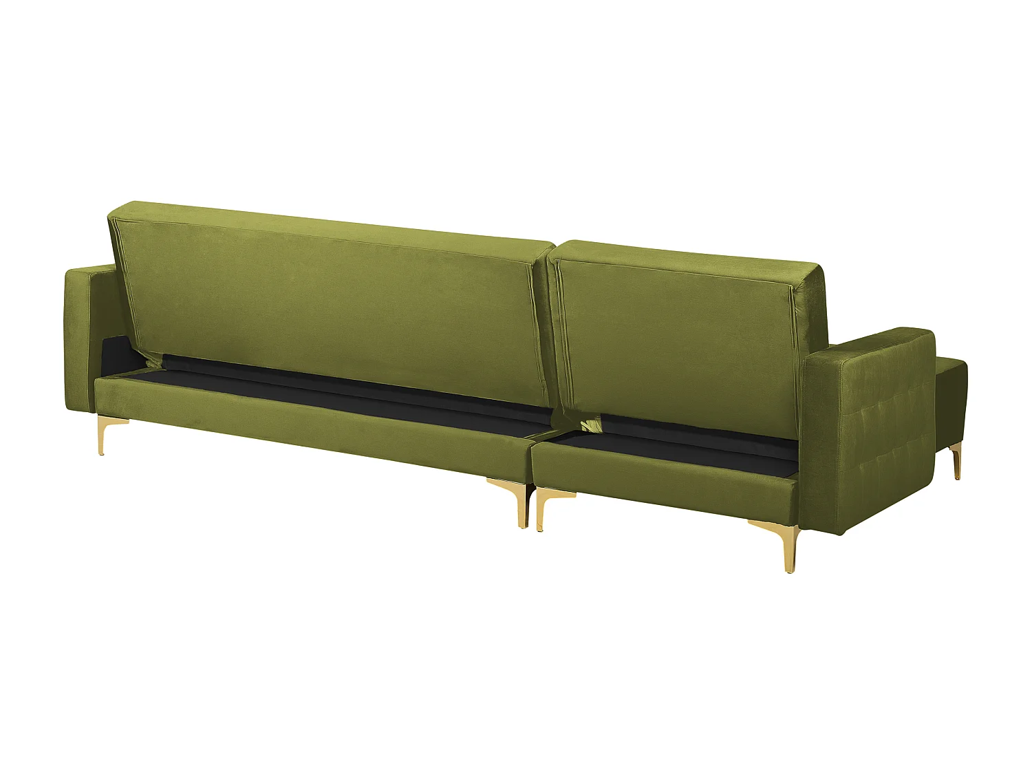 Canapé-lit d'angle modulable 4 places ABERDEEN Velours Vert avec ottoman Côté droit