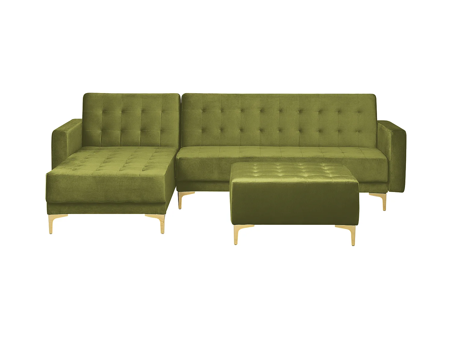 Canapé-lit d'angle modulable 4 places ABERDEEN Velours Vert avec ottoman Côté droit